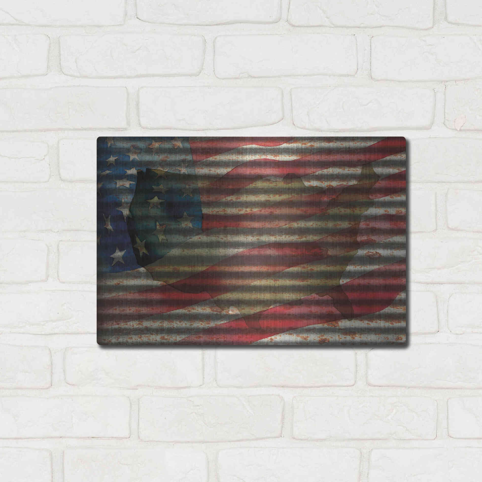 Luxe Metal Art 'American Flag on Metal' by Cindy Jacobs, Metal Wall Art,16x12