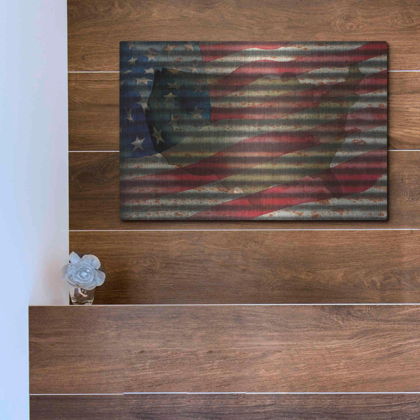Luxe Metal Art 'American Flag on Metal' by Cindy Jacobs, Metal Wall Art,16x12