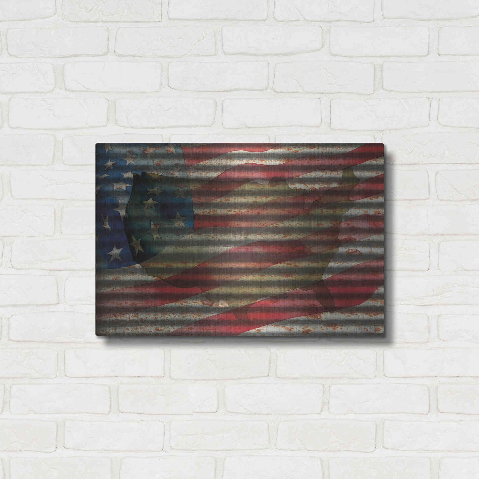 Luxe Metal Art 'American Flag on Metal' by Cindy Jacobs, Metal Wall Art,24x16