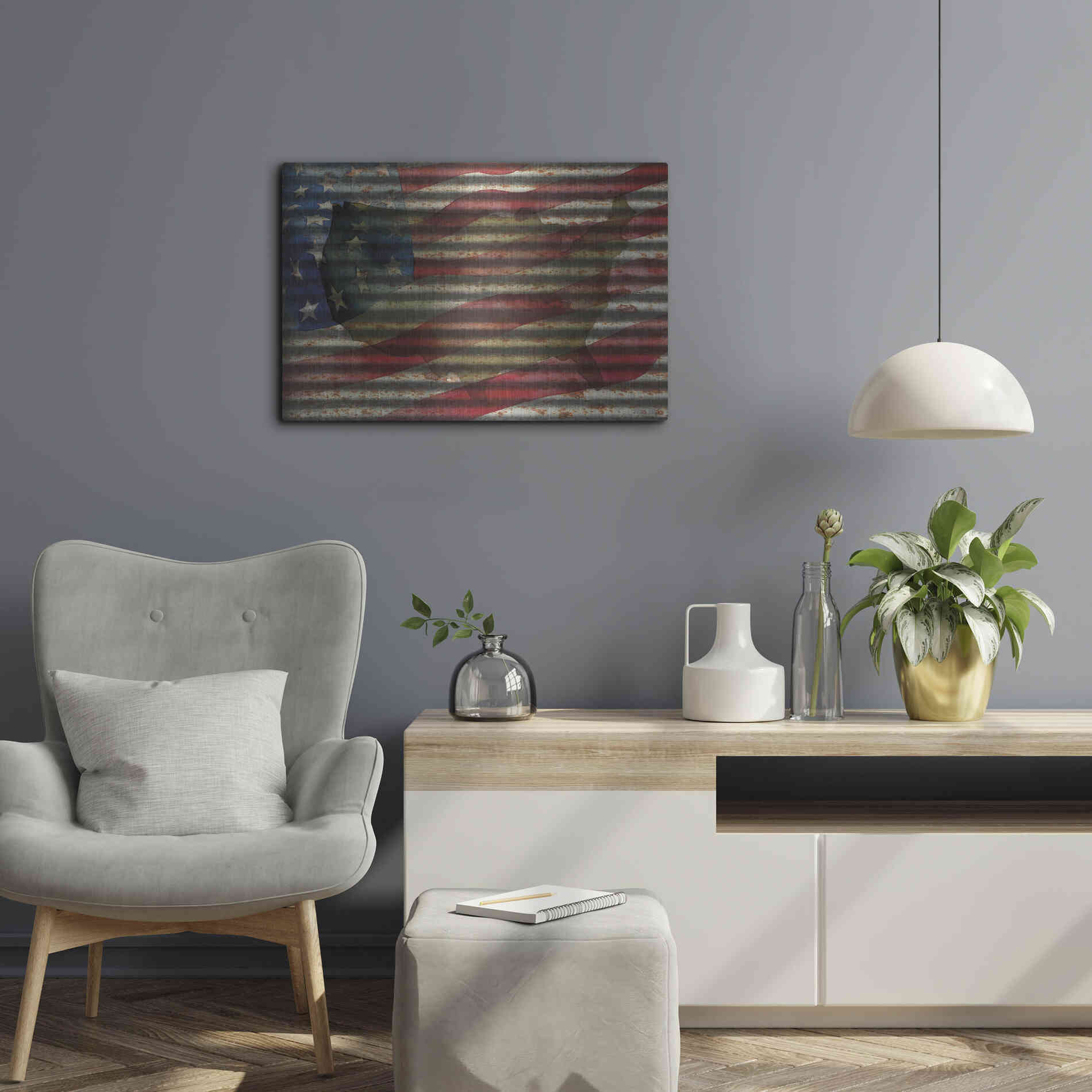 Luxe Metal Art 'American Flag on Metal' by Cindy Jacobs, Metal Wall Art,24x16
