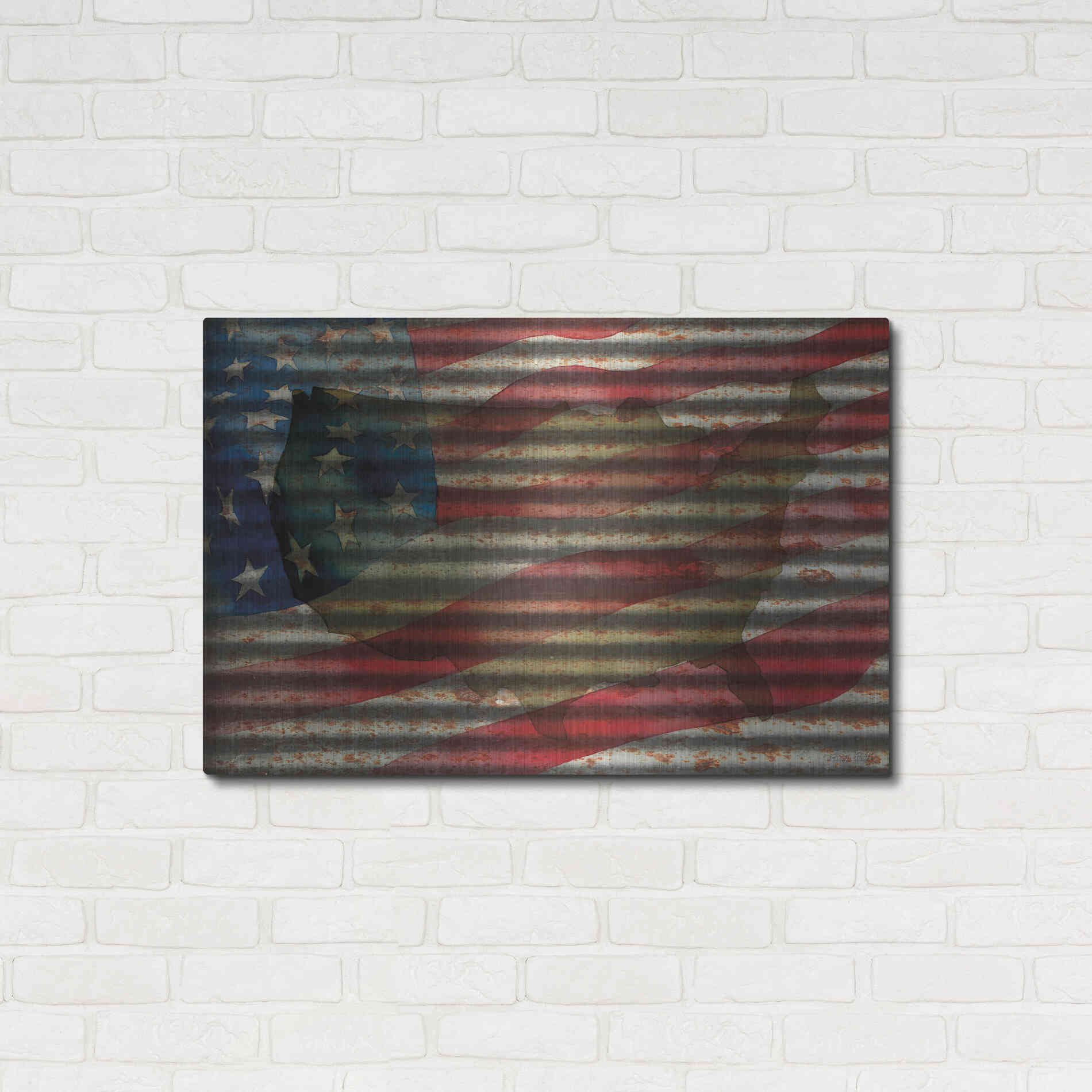 Luxe Metal Art 'American Flag on Metal' by Cindy Jacobs, Metal Wall Art,36x24