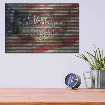 Luxe Metal Art 'I Stand American Flag on Metal' by Cindy Jacobs, Metal Wall Art,16x12