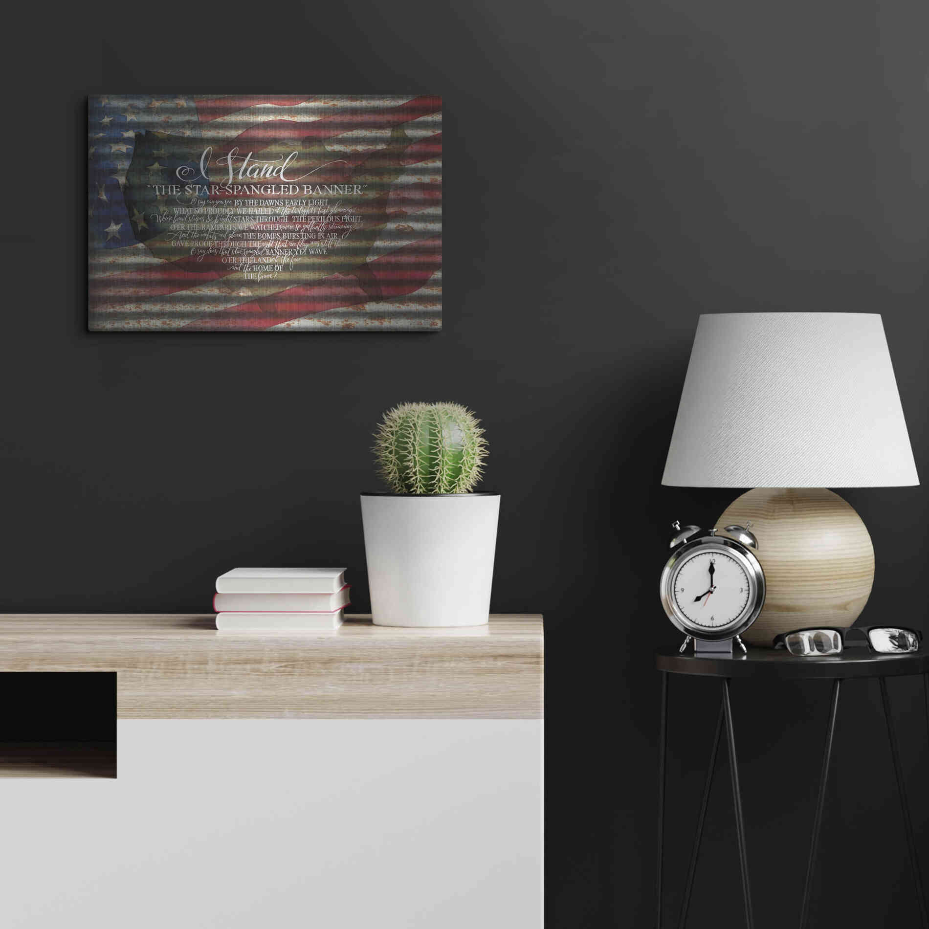 Luxe Metal Art 'I Stand American Flag on Metal' by Cindy Jacobs, Metal Wall Art,24x16