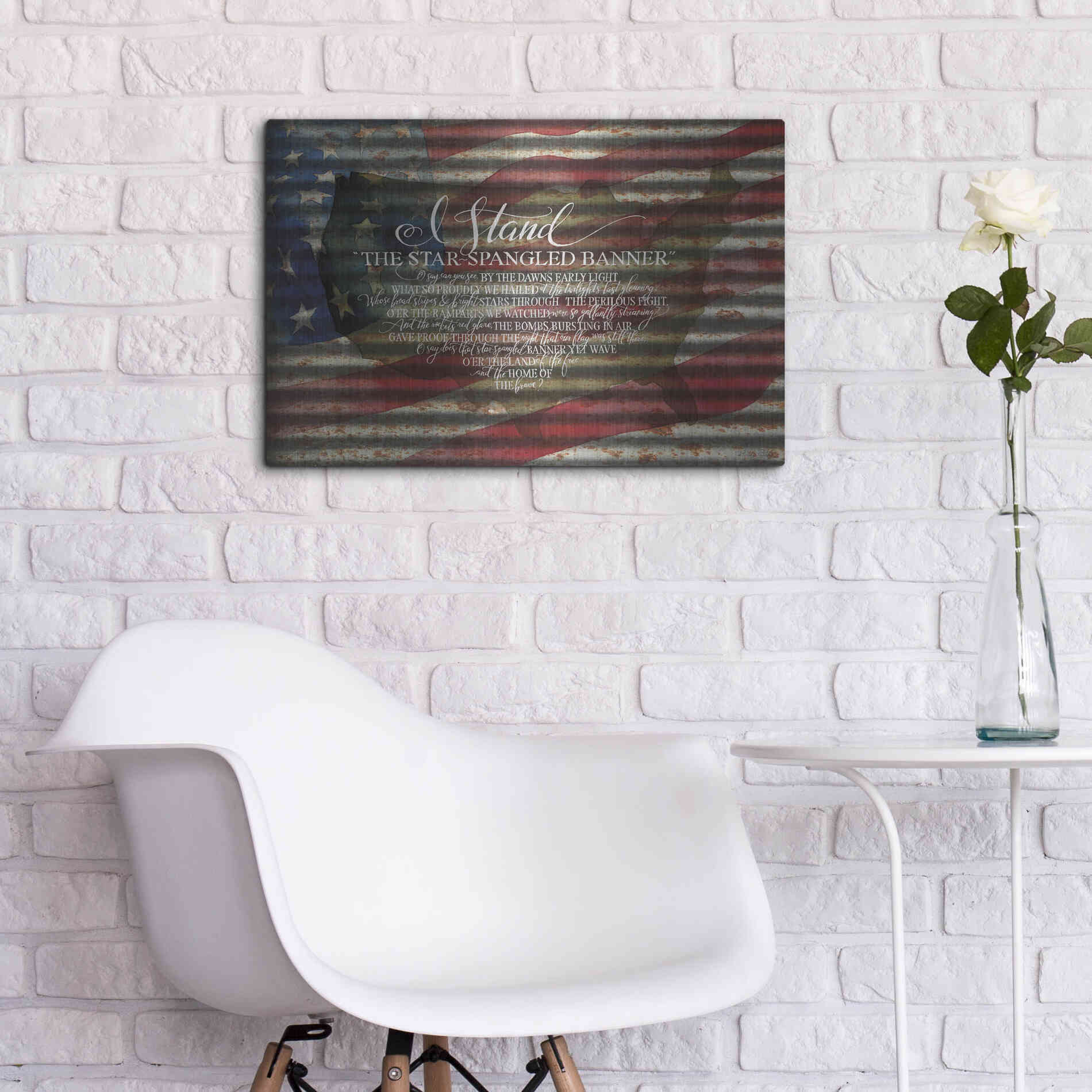 Luxe Metal Art 'I Stand American Flag on Metal' by Cindy Jacobs, Metal Wall Art,24x16