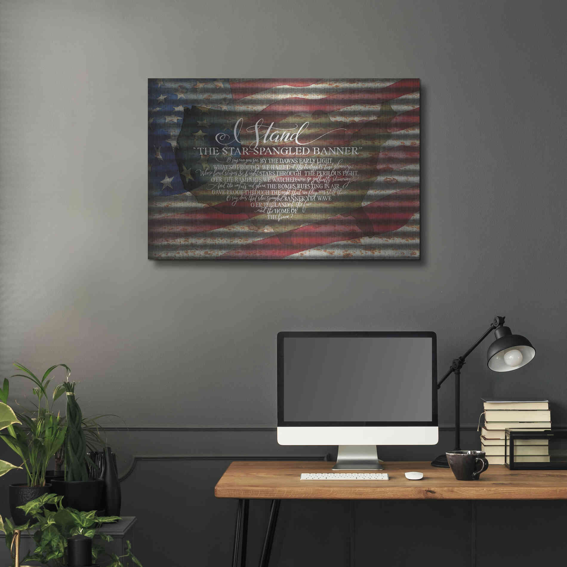 Luxe Metal Art 'I Stand American Flag on Metal' by Cindy Jacobs, Metal Wall Art,36x24