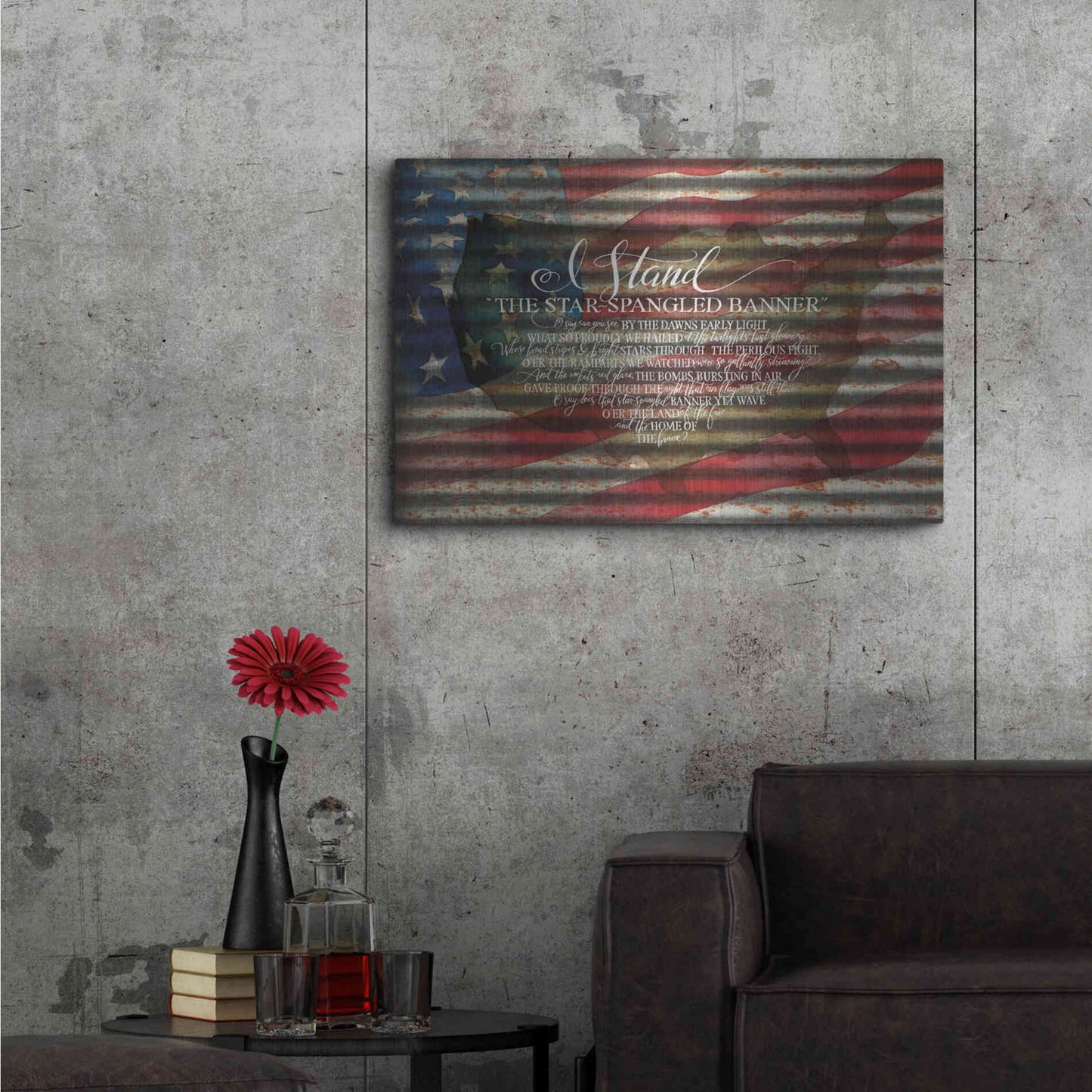 Luxe Metal Art 'I Stand American Flag on Metal' by Cindy Jacobs, Metal Wall Art,36x24