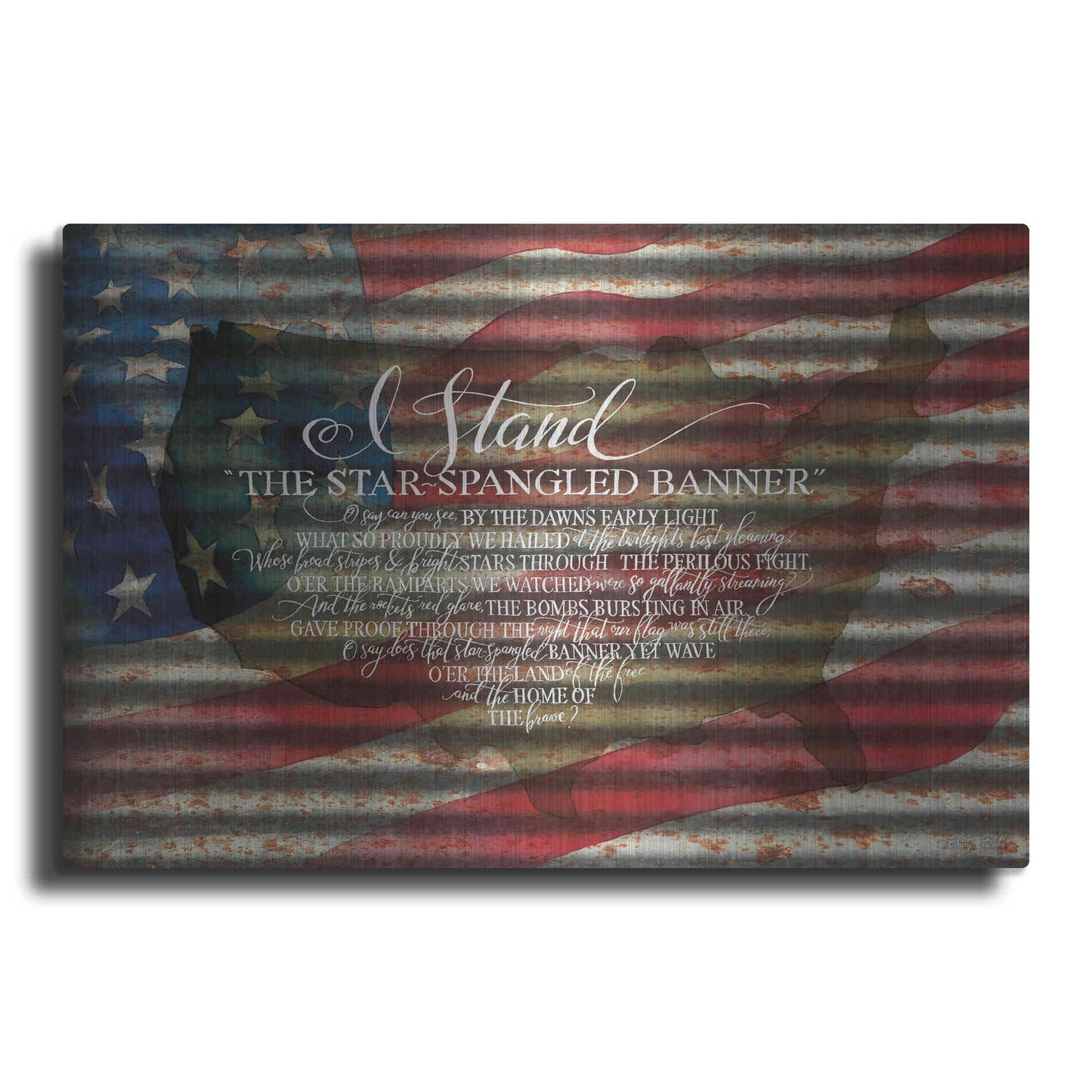 Luxe Metal Art 'I Stand American Flag on Metal' by Cindy Jacobs, Metal Wall Art