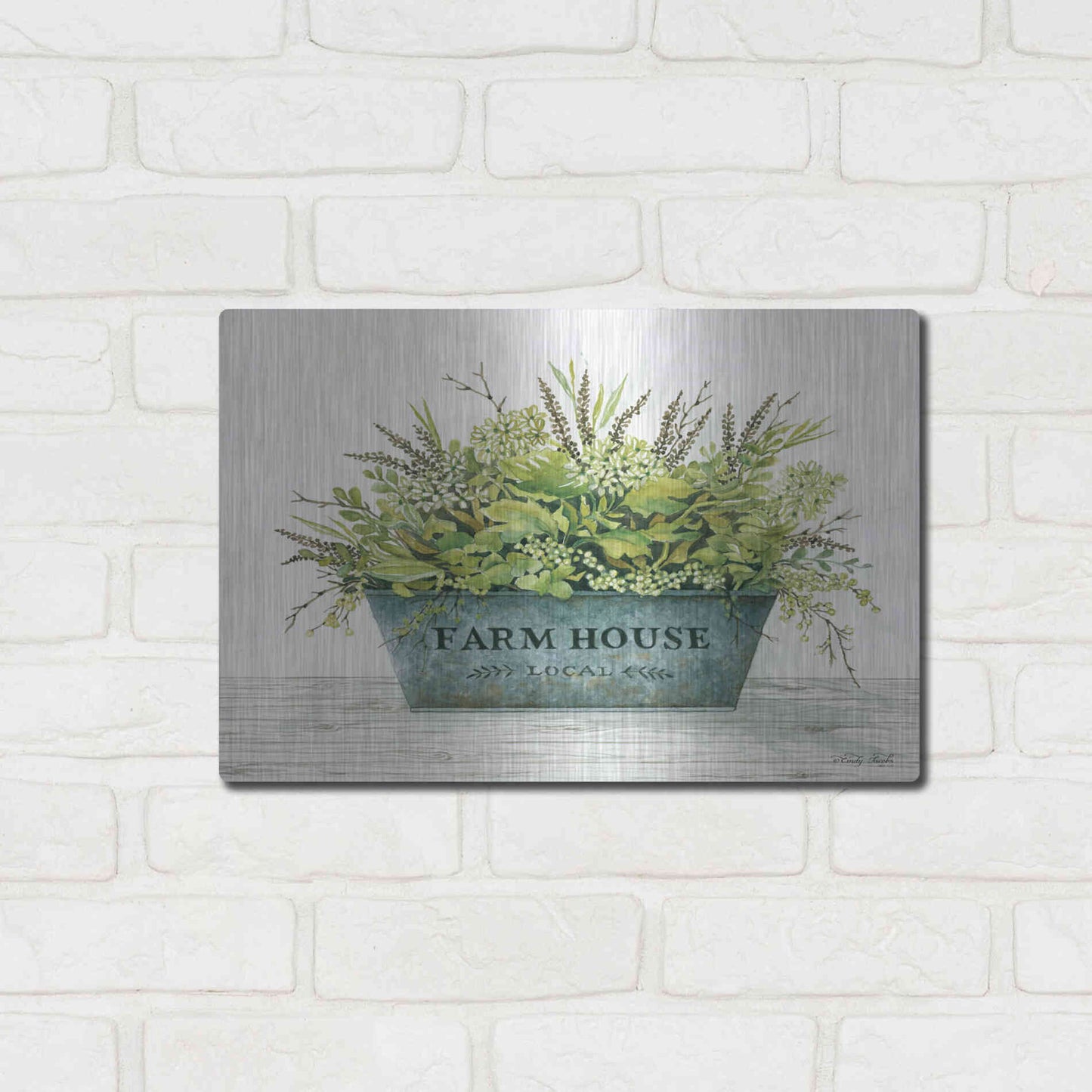 Luxe Metal Art 'Farmhouse Local' by Cindy Jacobs, Metal Wall Art,16x12