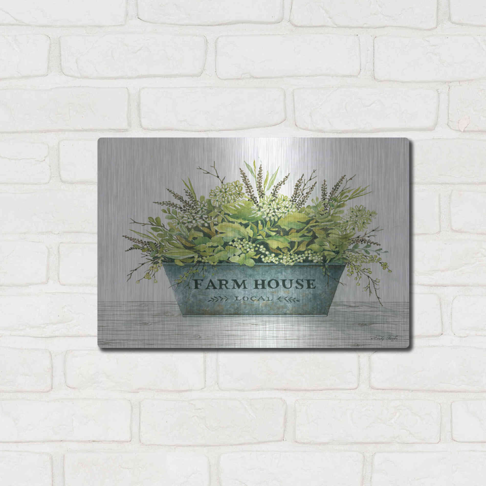 Luxe Metal Art 'Farmhouse Local' by Cindy Jacobs, Metal Wall Art,16x12