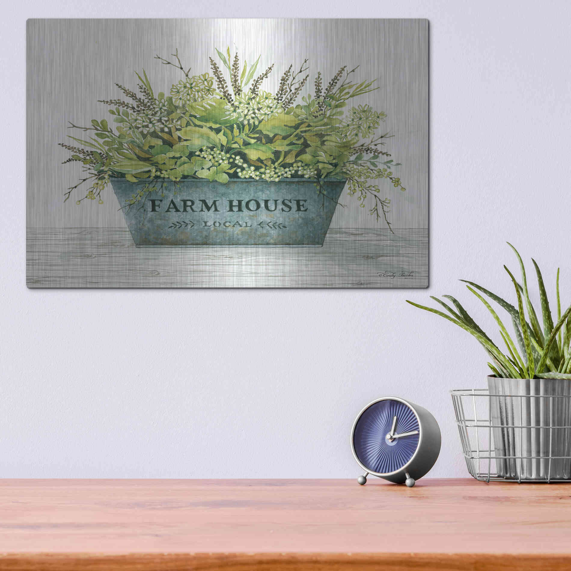 Luxe Metal Art 'Farmhouse Local' by Cindy Jacobs, Metal Wall Art,16x12