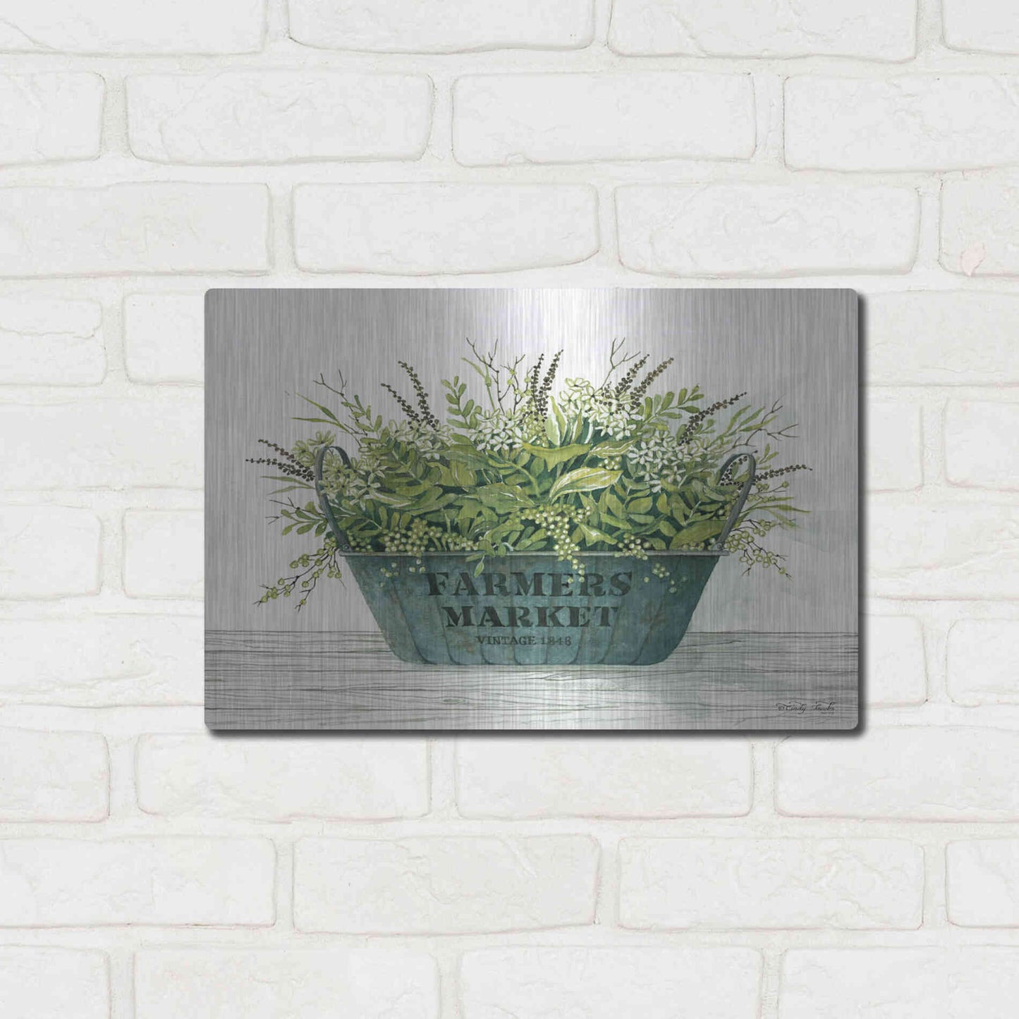 Luxe Metal Art 'Farmer's Market Vintage 1848' by Cindy Jacobs, Metal Wall Art,16x12