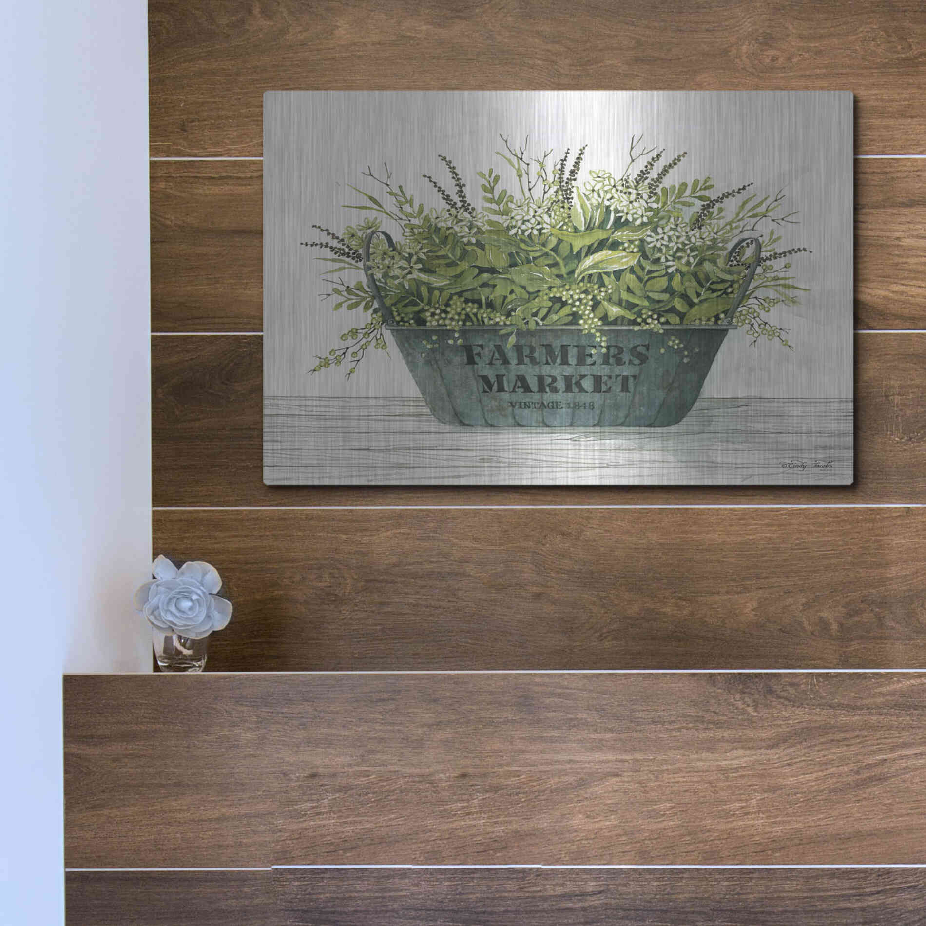 Luxe Metal Art 'Farmer's Market Vintage 1848' by Cindy Jacobs, Metal Wall Art,16x12