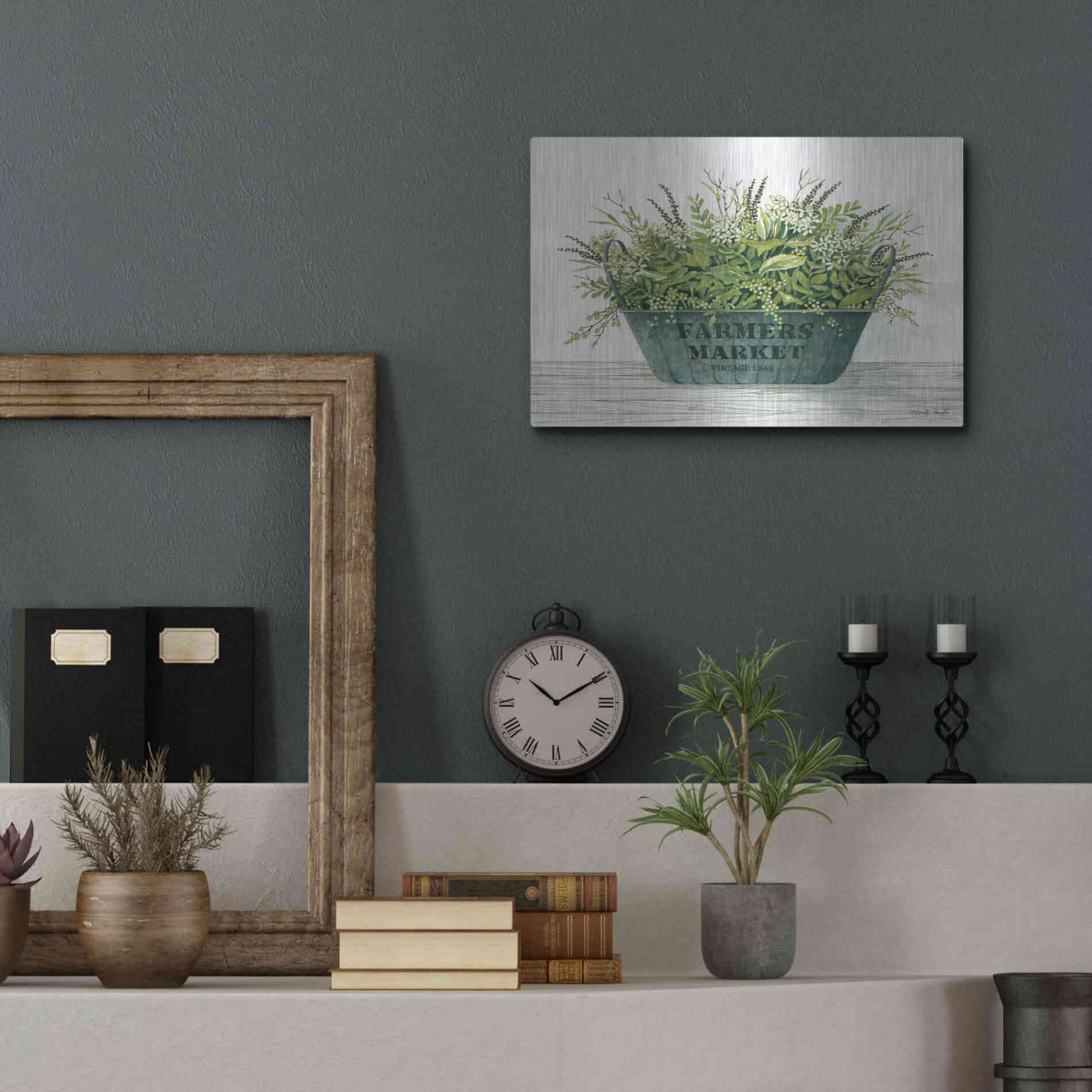 Luxe Metal Art 'Farmer's Market Vintage 1848' by Cindy Jacobs, Metal Wall Art,16x12