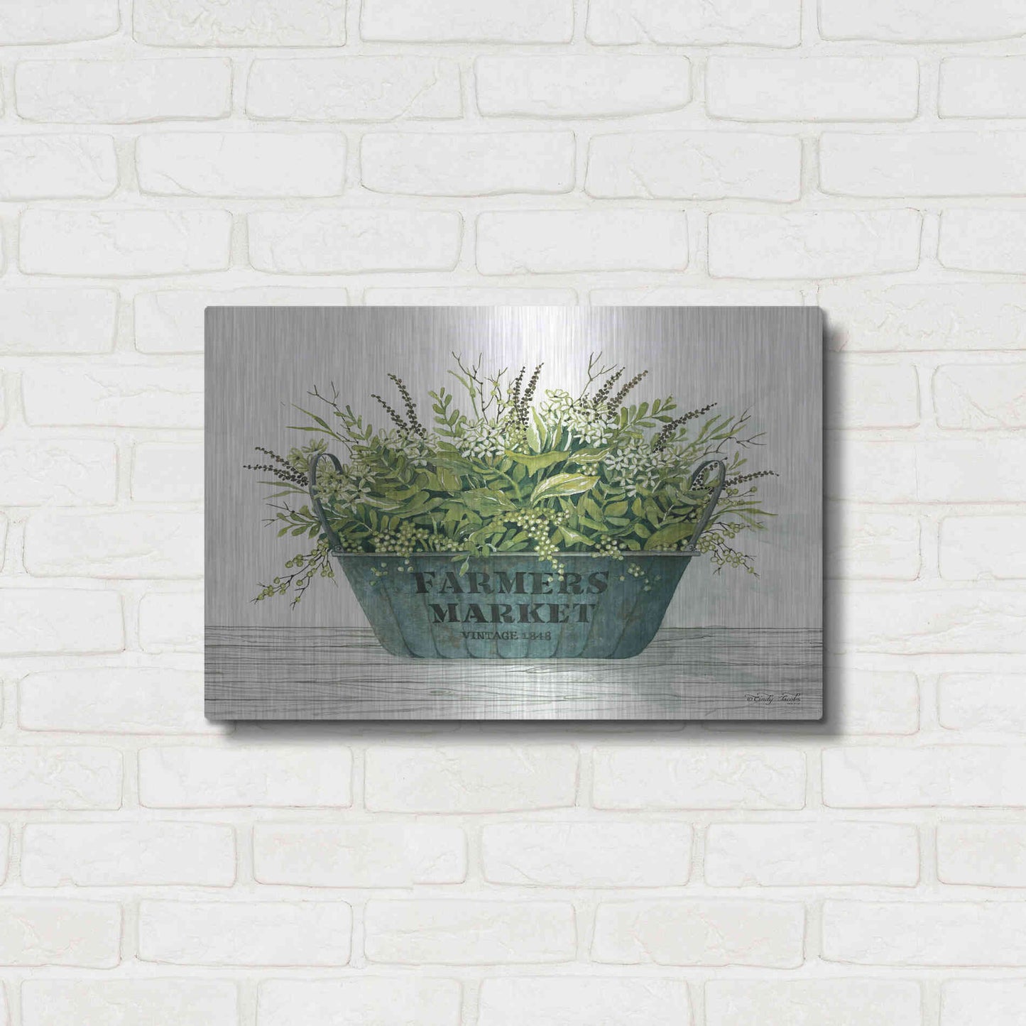 Luxe Metal Art 'Farmer's Market Vintage 1848' by Cindy Jacobs, Metal Wall Art,24x16