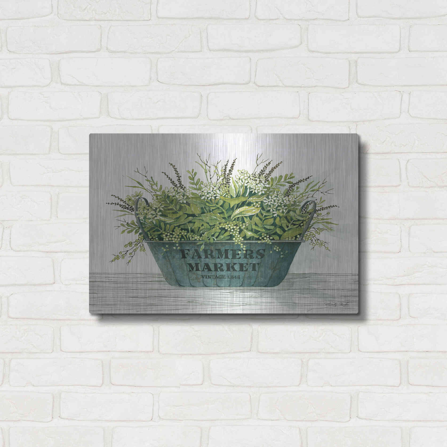Luxe Metal Art 'Farmer's Market Vintage 1848' by Cindy Jacobs, Metal Wall Art,24x16