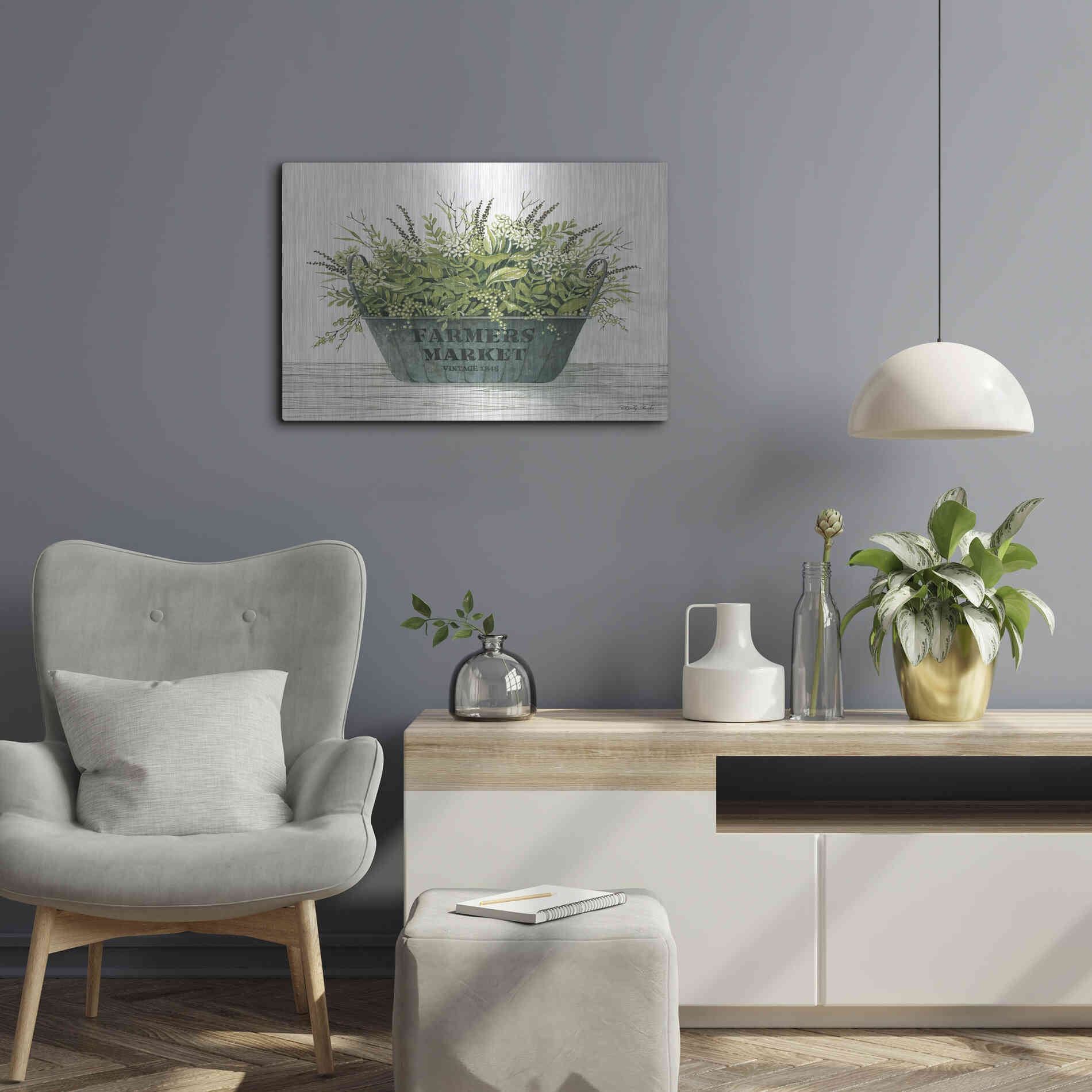 Luxe Metal Art 'Farmer's Market Vintage 1848' by Cindy Jacobs, Metal Wall Art,24x16