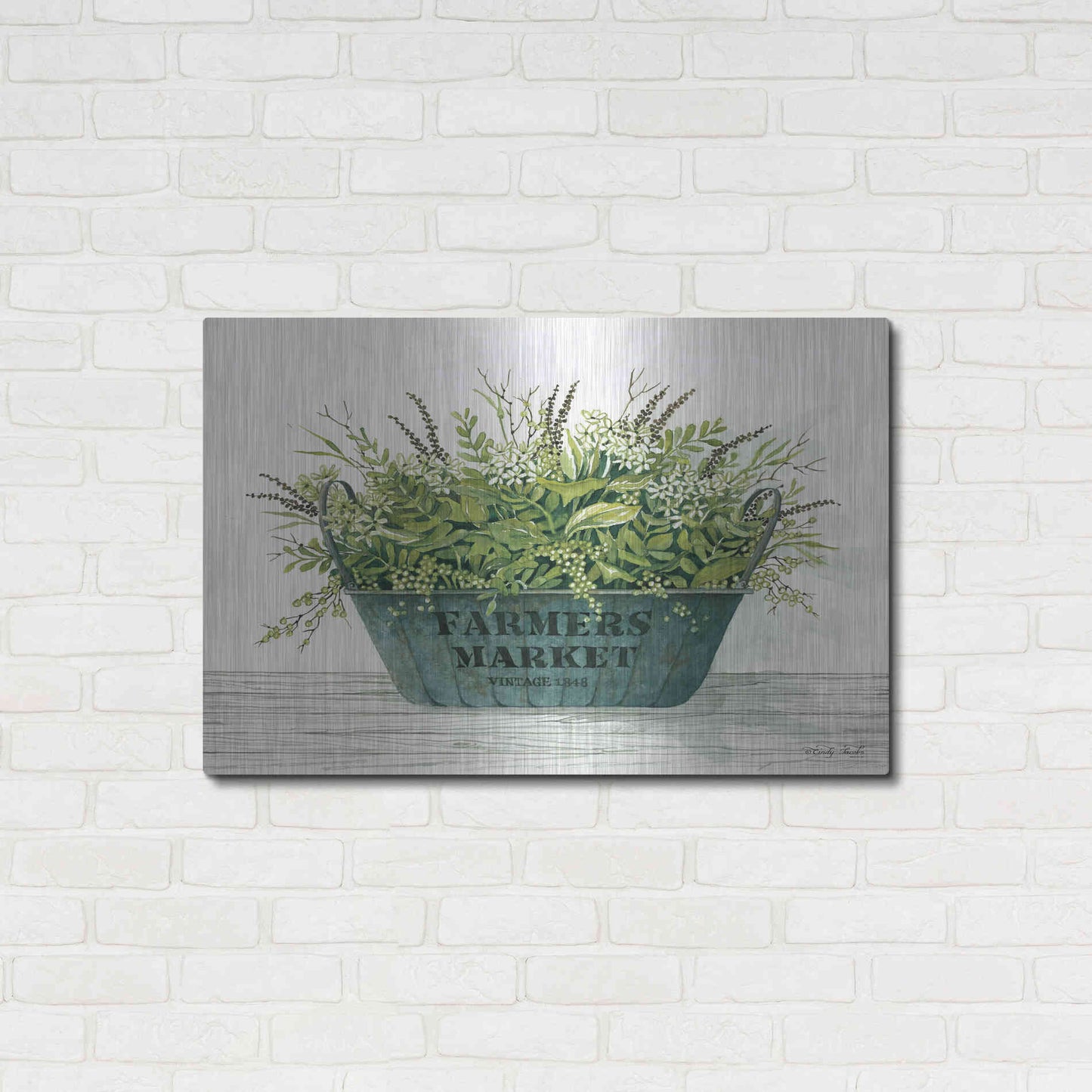 Luxe Metal Art 'Farmer's Market Vintage 1848' by Cindy Jacobs, Metal Wall Art,36x24