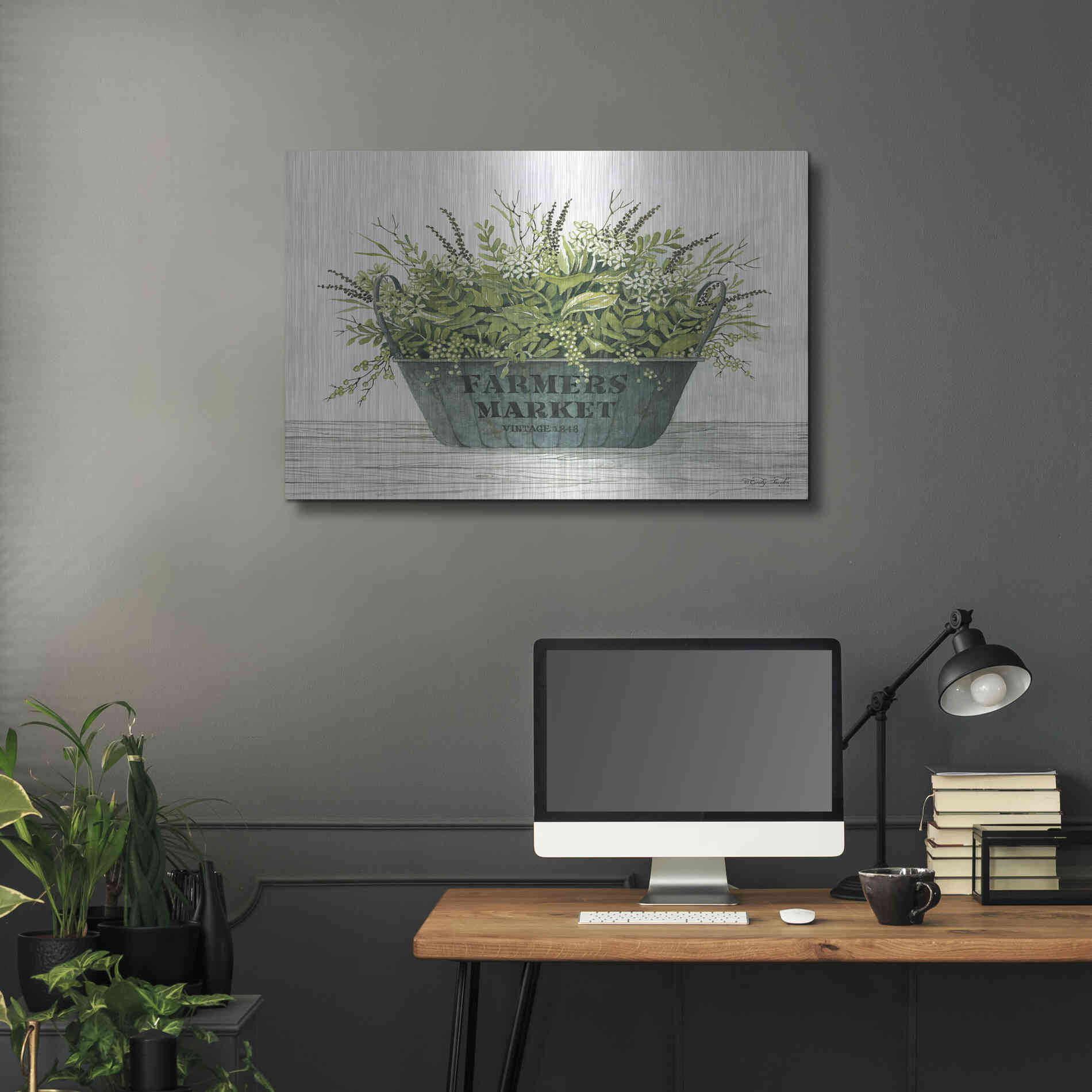 Luxe Metal Art 'Farmer's Market Vintage 1848' by Cindy Jacobs, Metal Wall Art,36x24