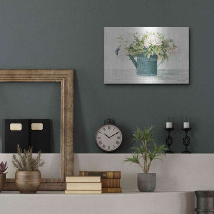 Luxe Metal Art 'Galvanized Watering Can Peonies' by Cindy Jacobs, Metal Wall Art,16x12