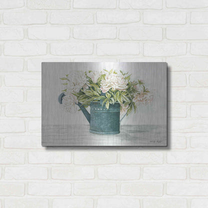 Luxe Metal Art 'Galvanized Watering Can Peonies' by Cindy Jacobs, Metal Wall Art,24x16