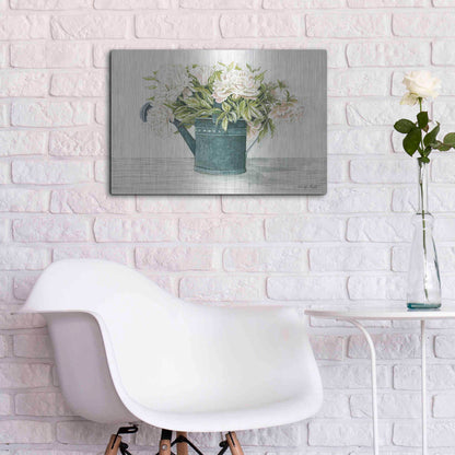 Luxe Metal Art 'Galvanized Watering Can Peonies' by Cindy Jacobs, Metal Wall Art,24x16