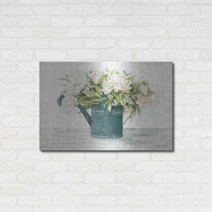 Luxe Metal Art 'Galvanized Watering Can Peonies' by Cindy Jacobs, Metal Wall Art,36x24