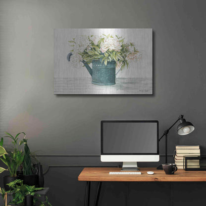 Luxe Metal Art 'Galvanized Watering Can Peonies' by Cindy Jacobs, Metal Wall Art,36x24