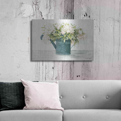 Luxe Metal Art 'Galvanized Watering Can Peonies' by Cindy Jacobs, Metal Wall Art,36x24