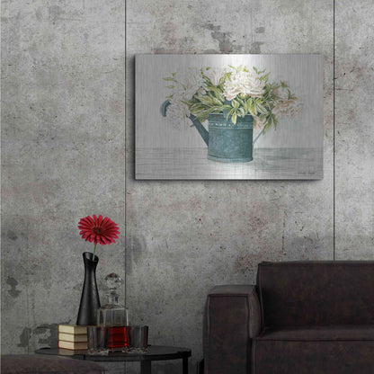 Luxe Metal Art 'Galvanized Watering Can Peonies' by Cindy Jacobs, Metal Wall Art,36x24