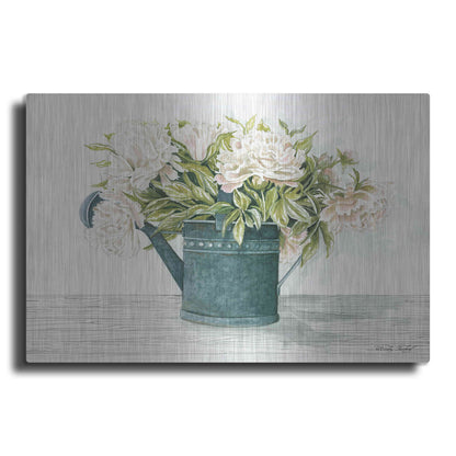 Luxe Metal Art 'Galvanized Watering Can Peonies' by Cindy Jacobs, Metal Wall Art