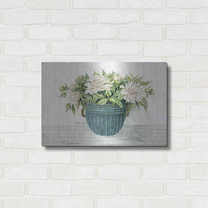 Luxe Metal Art 'Galvanized Pot Peonies' by Cindy Jacobs, Metal Wall Art,24x16