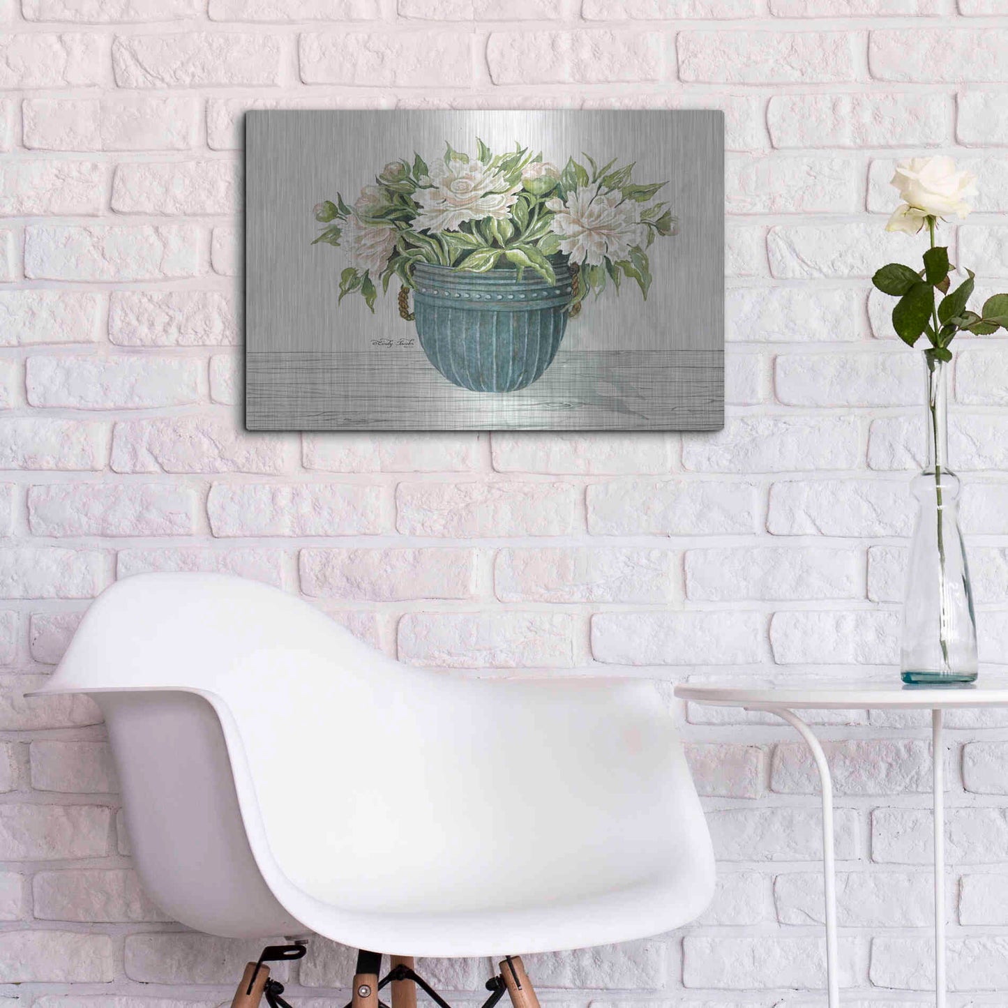 Luxe Metal Art 'Galvanized Pot Peonies' by Cindy Jacobs, Metal Wall Art,24x16