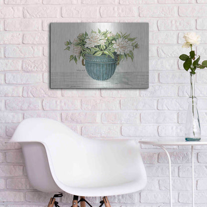 Luxe Metal Art 'Galvanized Pot Peonies' by Cindy Jacobs, Metal Wall Art,24x16
