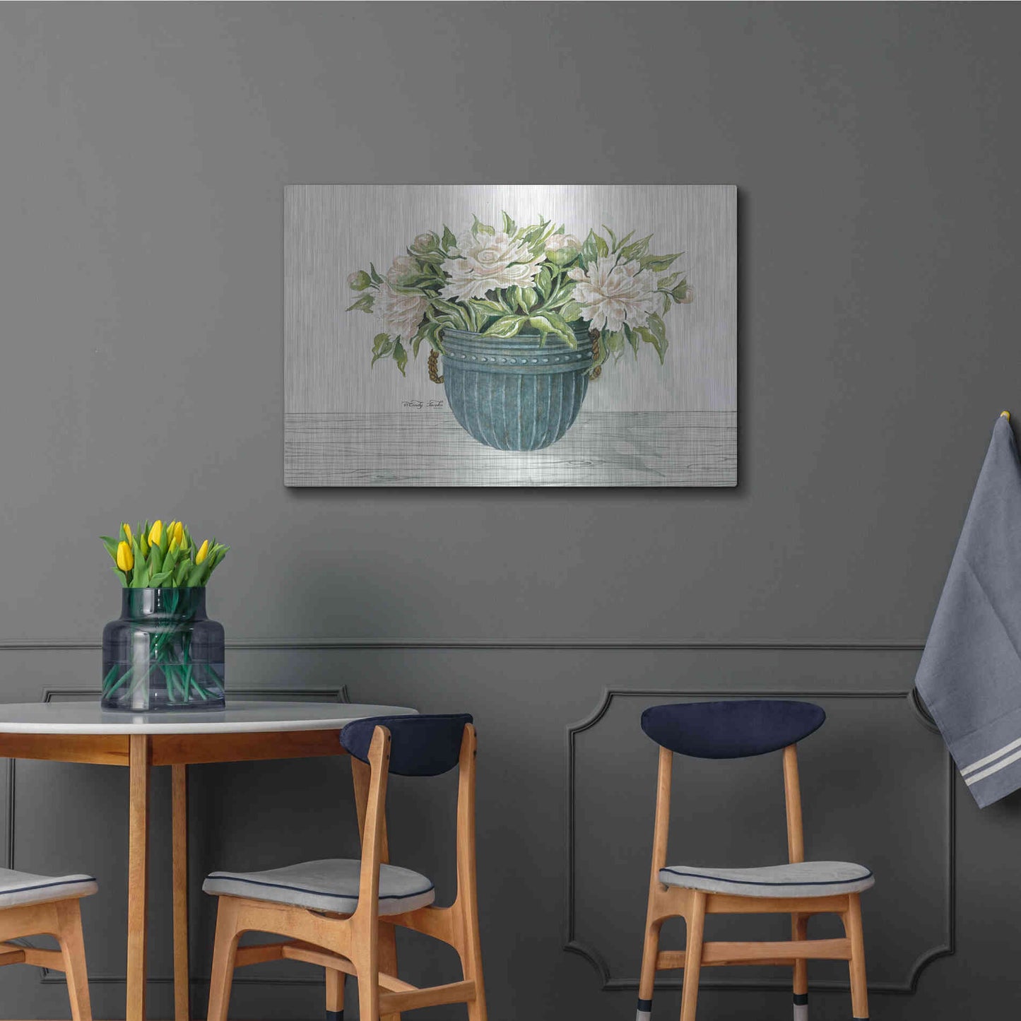 Luxe Metal Art 'Galvanized Pot Peonies' by Cindy Jacobs, Metal Wall Art,36x24