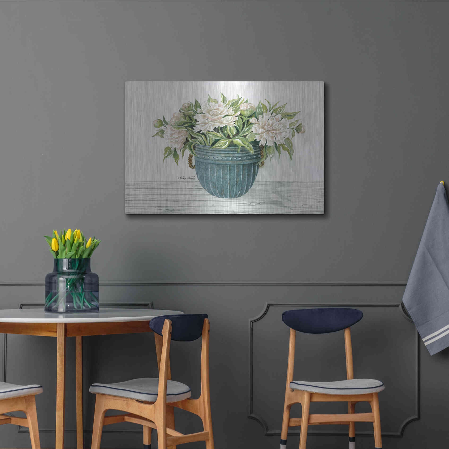 Luxe Metal Art 'Galvanized Pot Peonies' by Cindy Jacobs, Metal Wall Art,36x24