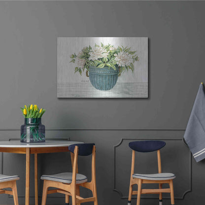 Luxe Metal Art 'Galvanized Pot Peonies' by Cindy Jacobs, Metal Wall Art,36x24