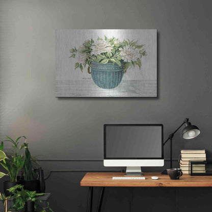Luxe Metal Art 'Galvanized Pot Peonies' by Cindy Jacobs, Metal Wall Art,36x24