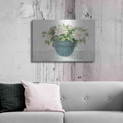 Luxe Metal Art 'Galvanized Pot Peonies' by Cindy Jacobs, Metal Wall Art,36x24
