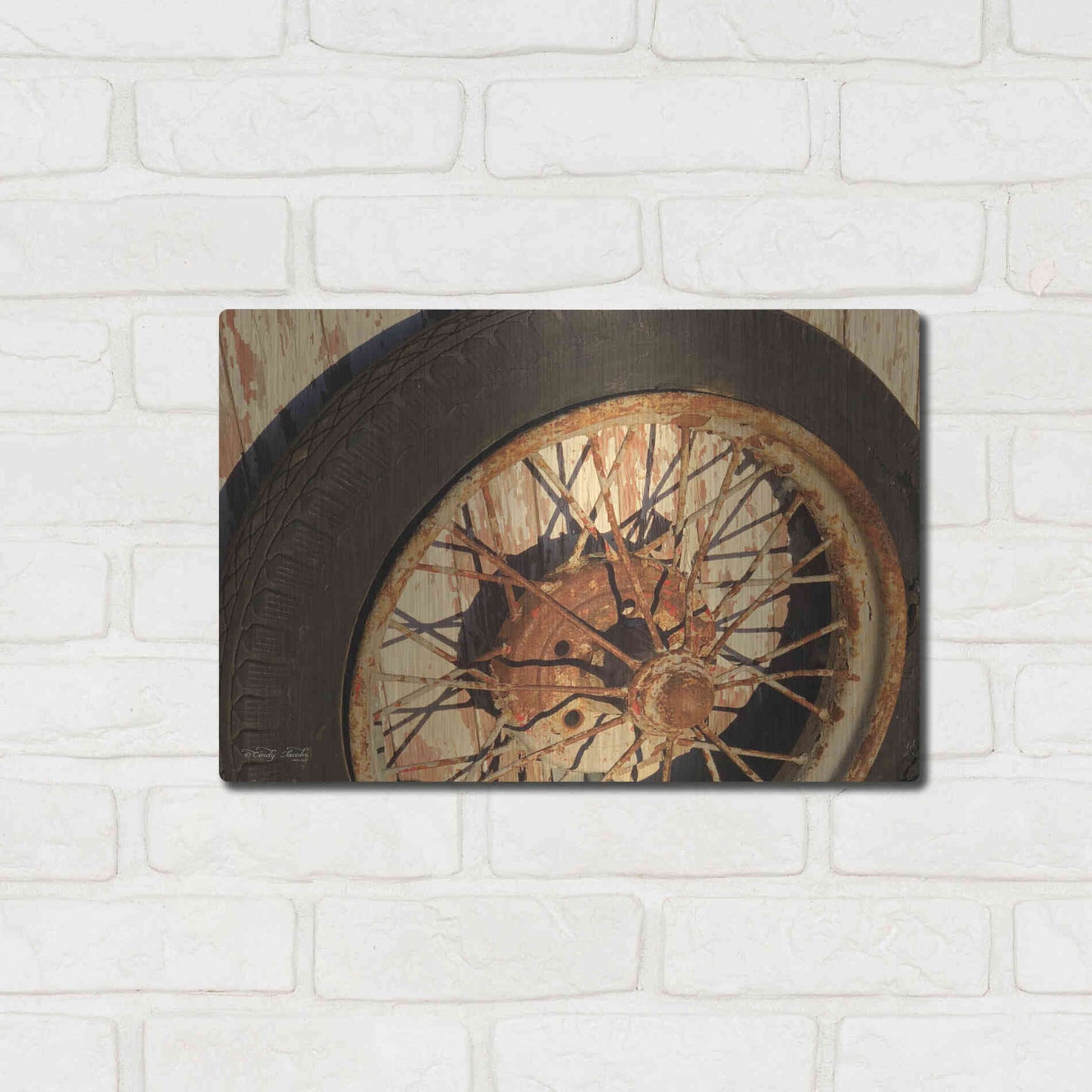 Luxe Metal Art 'Tire' by Cindy Jacobs, Metal Wall Art,16x12