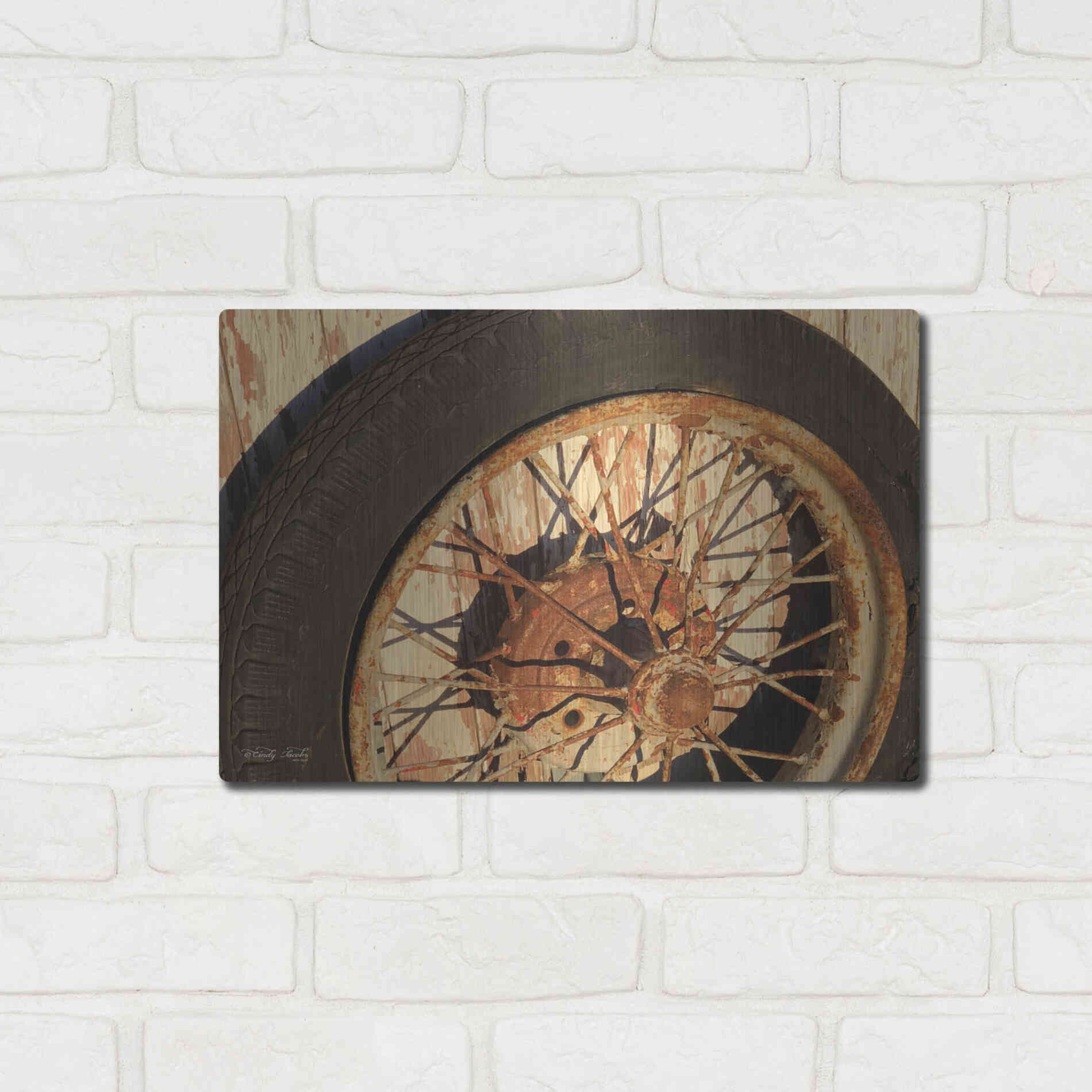 Luxe Metal Art 'Tire' by Cindy Jacobs, Metal Wall Art,16x12