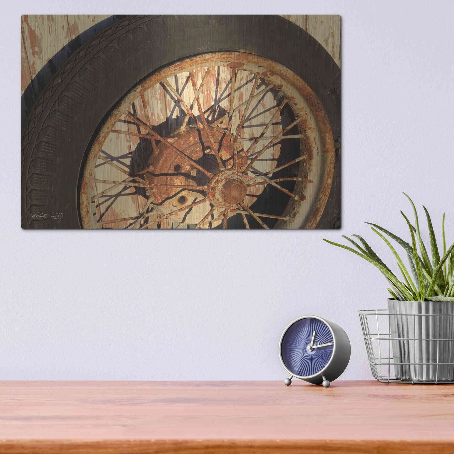 Luxe Metal Art 'Tire' by Cindy Jacobs, Metal Wall Art,16x12
