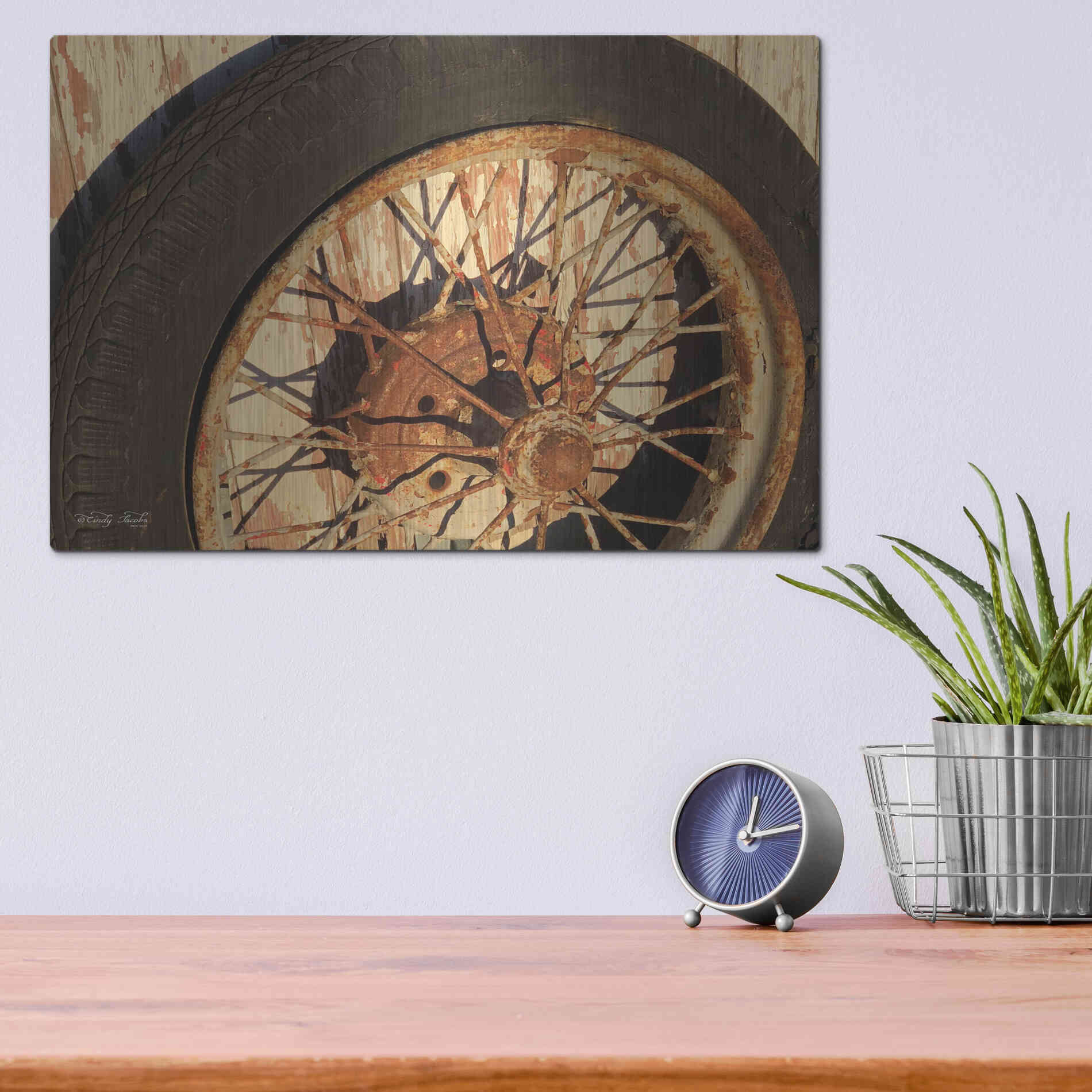 Luxe Metal Art 'Tire' by Cindy Jacobs, Metal Wall Art,16x12