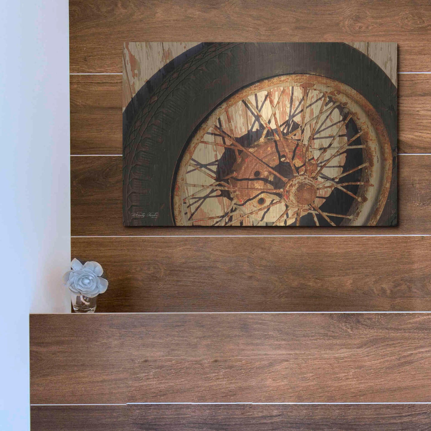 Luxe Metal Art 'Tire' by Cindy Jacobs, Metal Wall Art,16x12