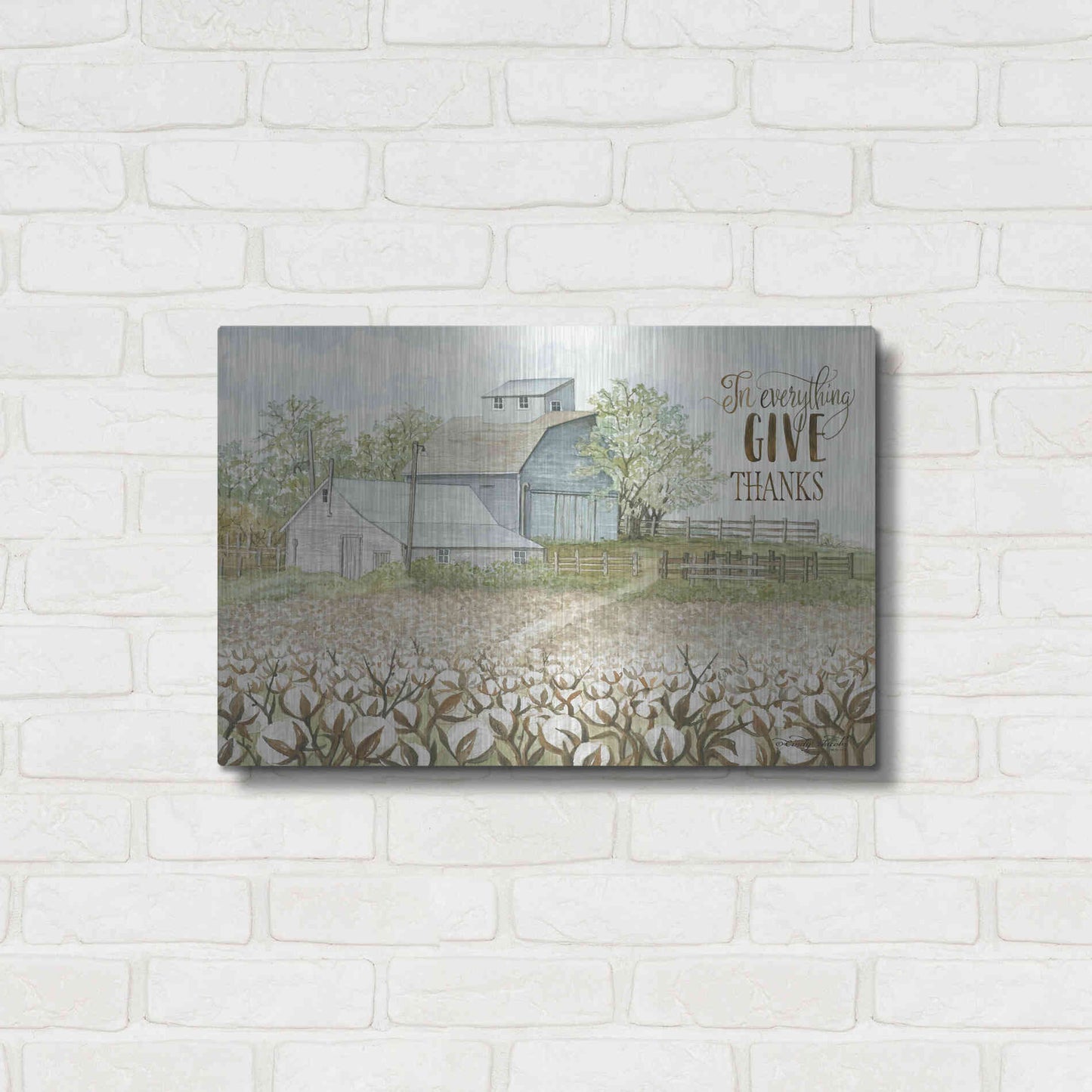 Luxe Metal Art 'In Everything Give Thanks Farmhouse' by Cindy Jacobs, Metal Wall Art,24x16
