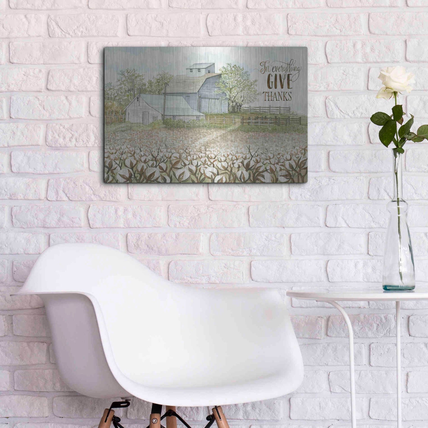 Luxe Metal Art 'In Everything Give Thanks Farmhouse' by Cindy Jacobs, Metal Wall Art,24x16