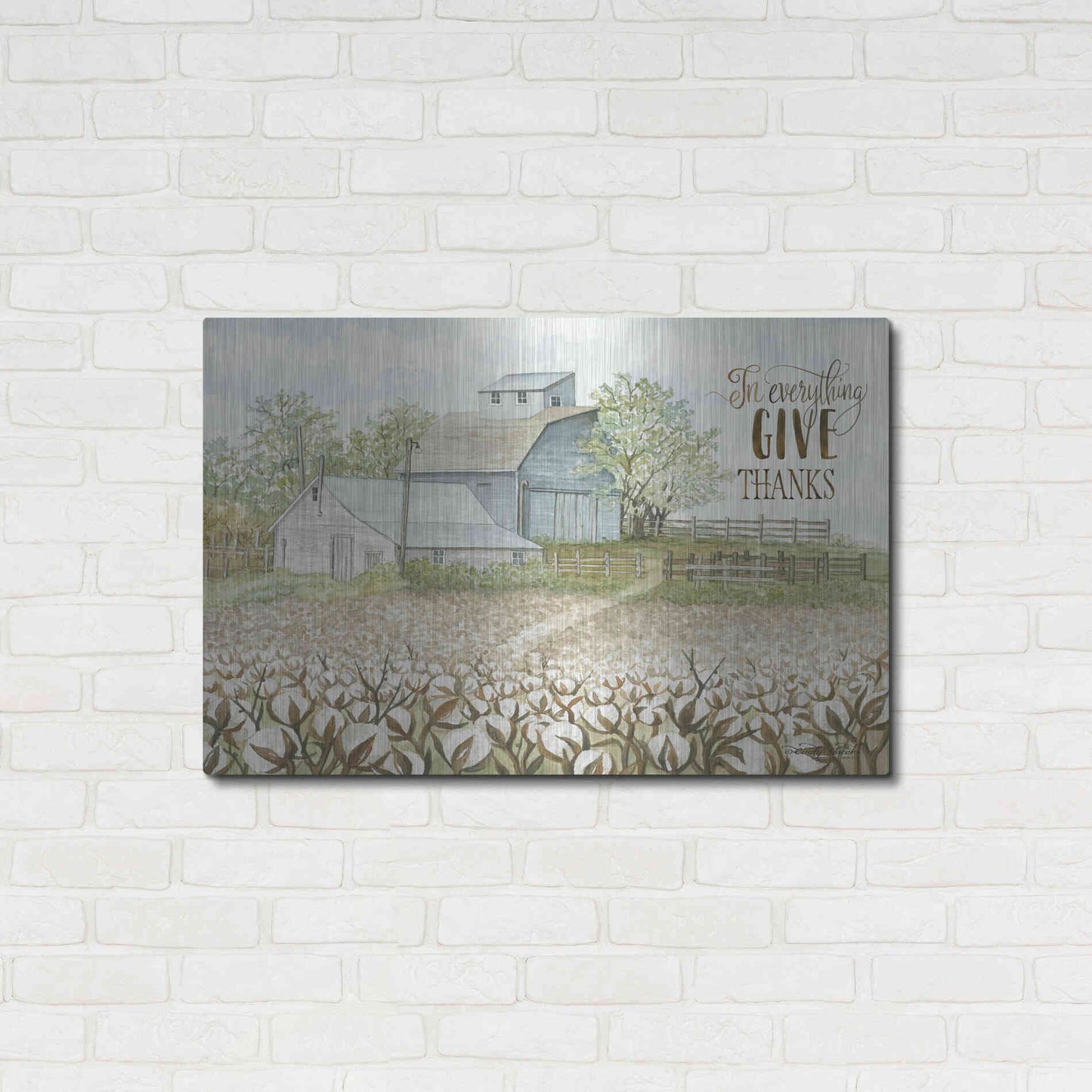 Luxe Metal Art 'In Everything Give Thanks Farmhouse' by Cindy Jacobs, Metal Wall Art,36x24