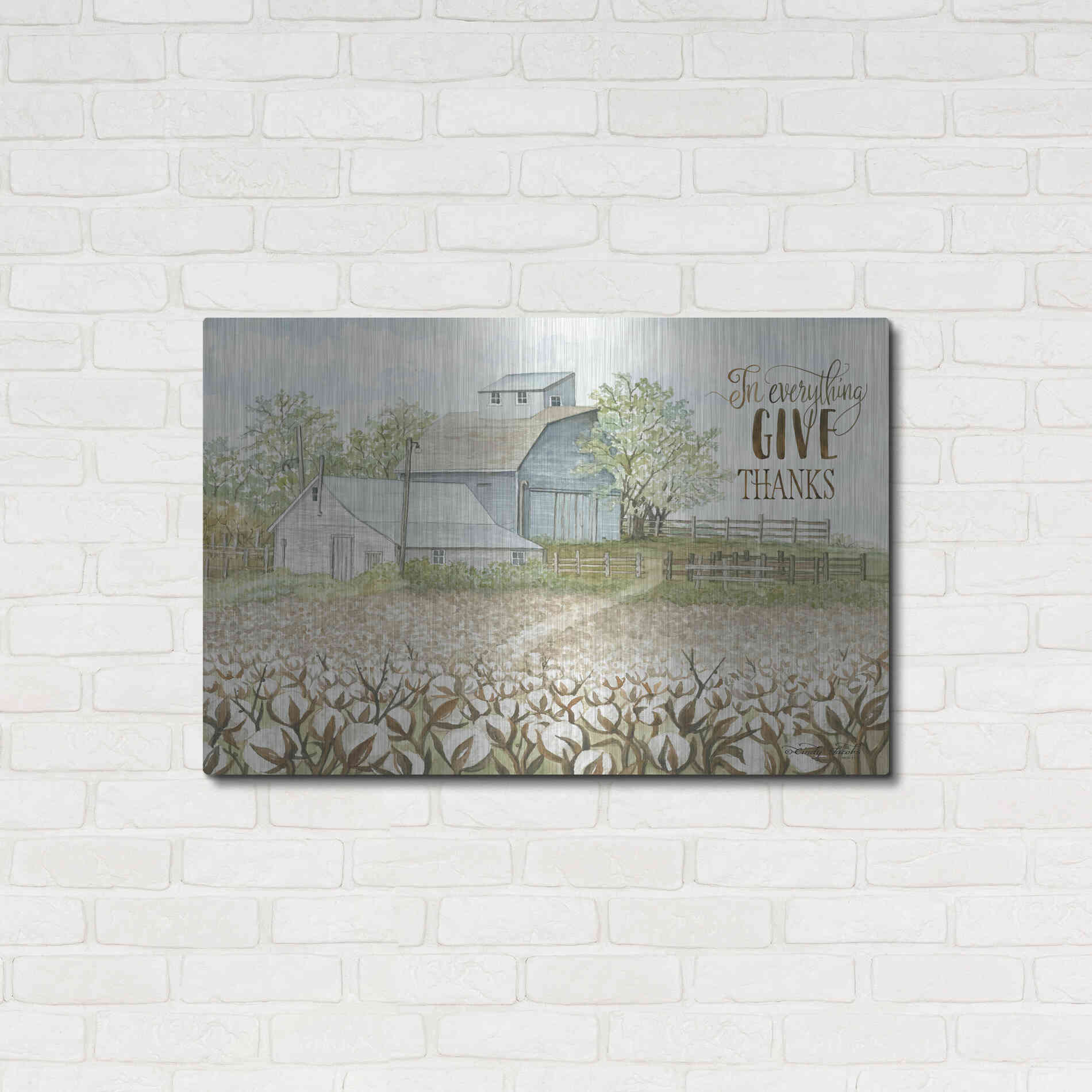 Luxe Metal Art 'In Everything Give Thanks Farmhouse' by Cindy Jacobs, Metal Wall Art,36x24