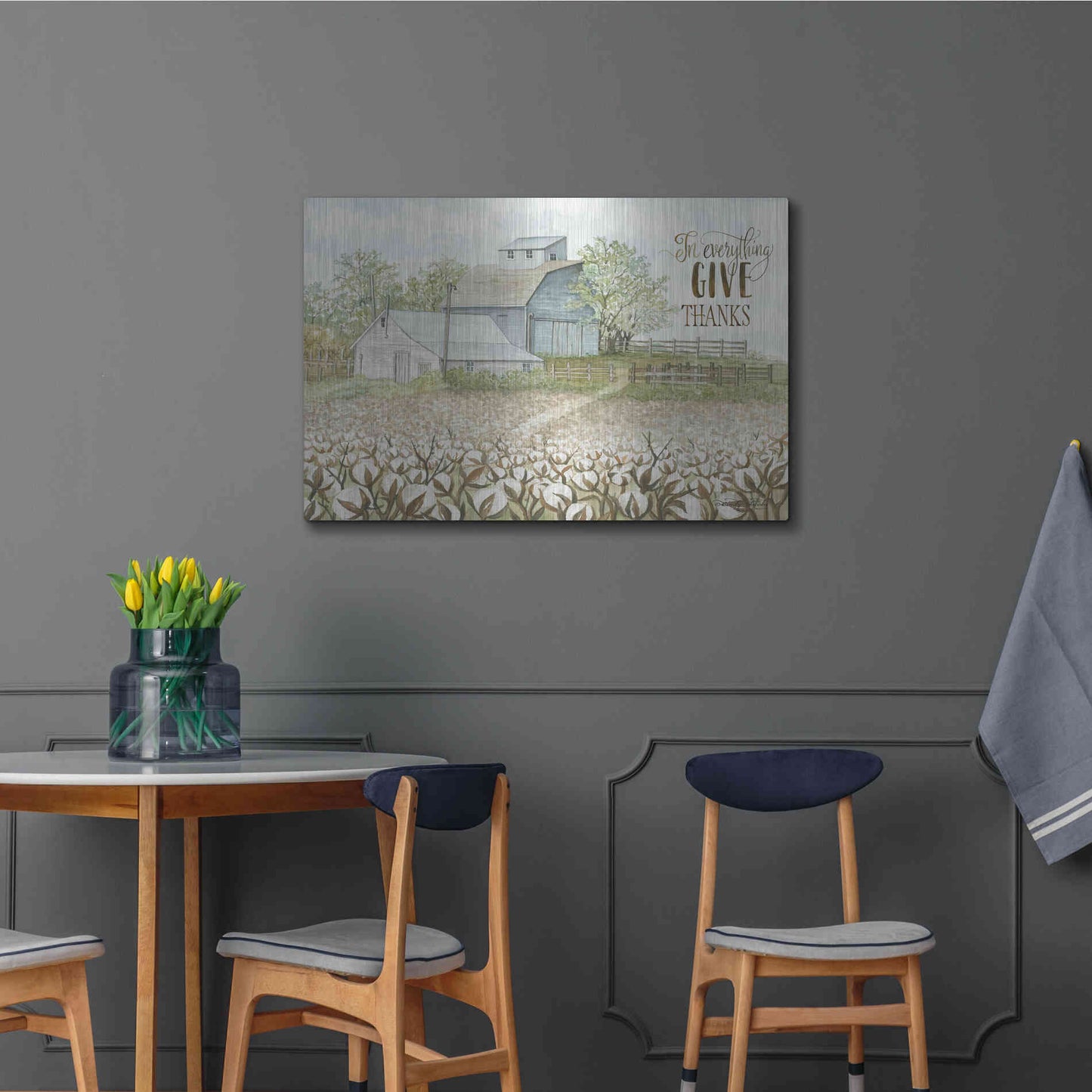 Luxe Metal Art 'In Everything Give Thanks Farmhouse' by Cindy Jacobs, Metal Wall Art,36x24