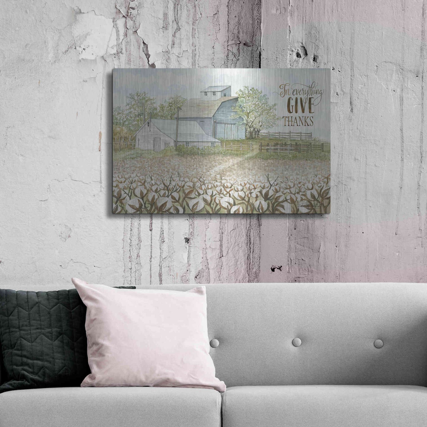 Luxe Metal Art 'In Everything Give Thanks Farmhouse' by Cindy Jacobs, Metal Wall Art,36x24