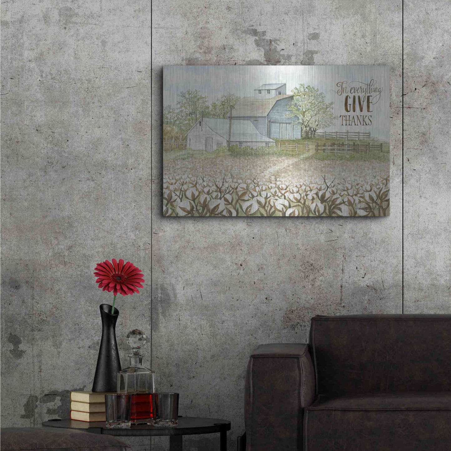 Luxe Metal Art 'In Everything Give Thanks Farmhouse' by Cindy Jacobs, Metal Wall Art,36x24
